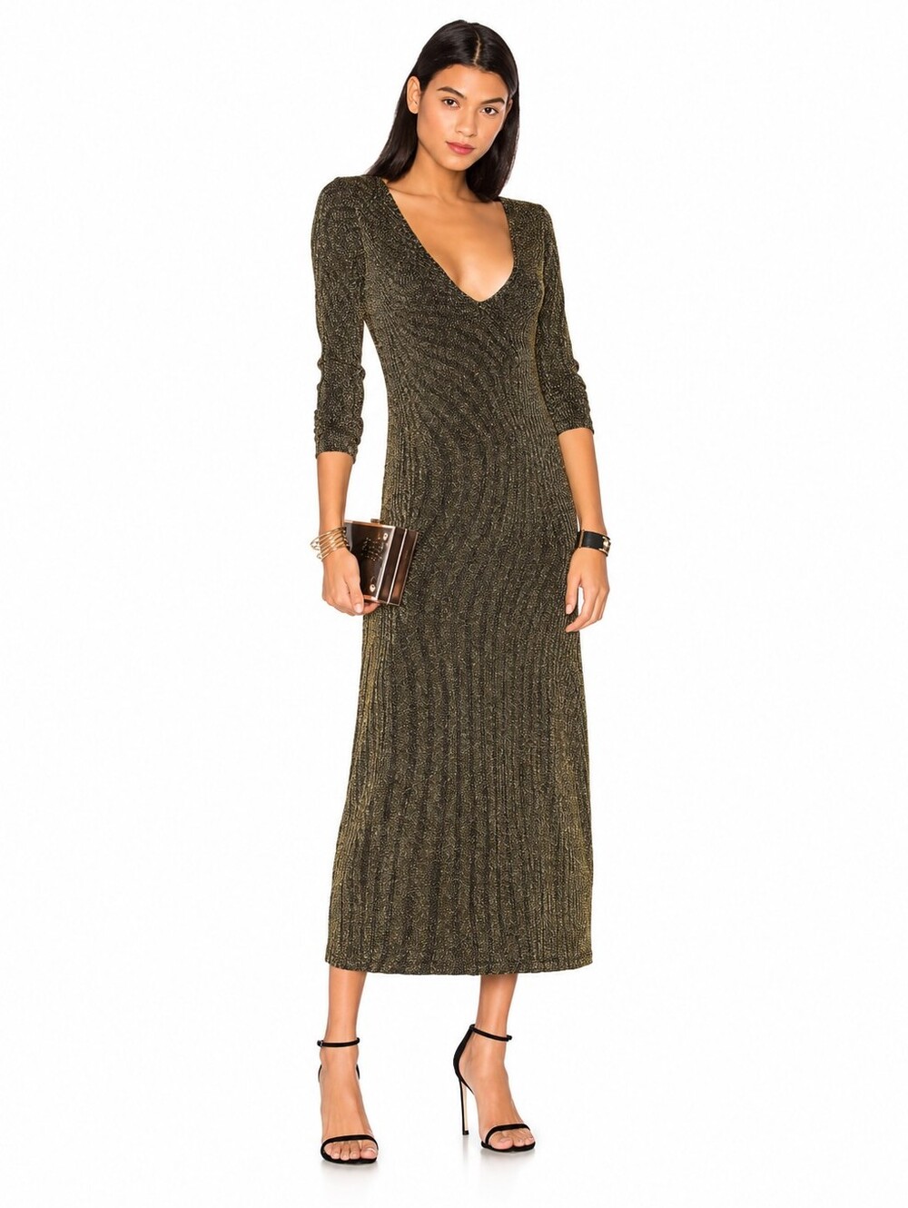 LPA 90 old Metallic Long Sleeve Midi Dress Size S
